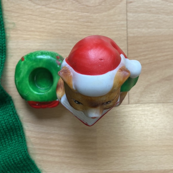 Vintage Christmas cat items- stocking and candle holder - Picture 3 of 9